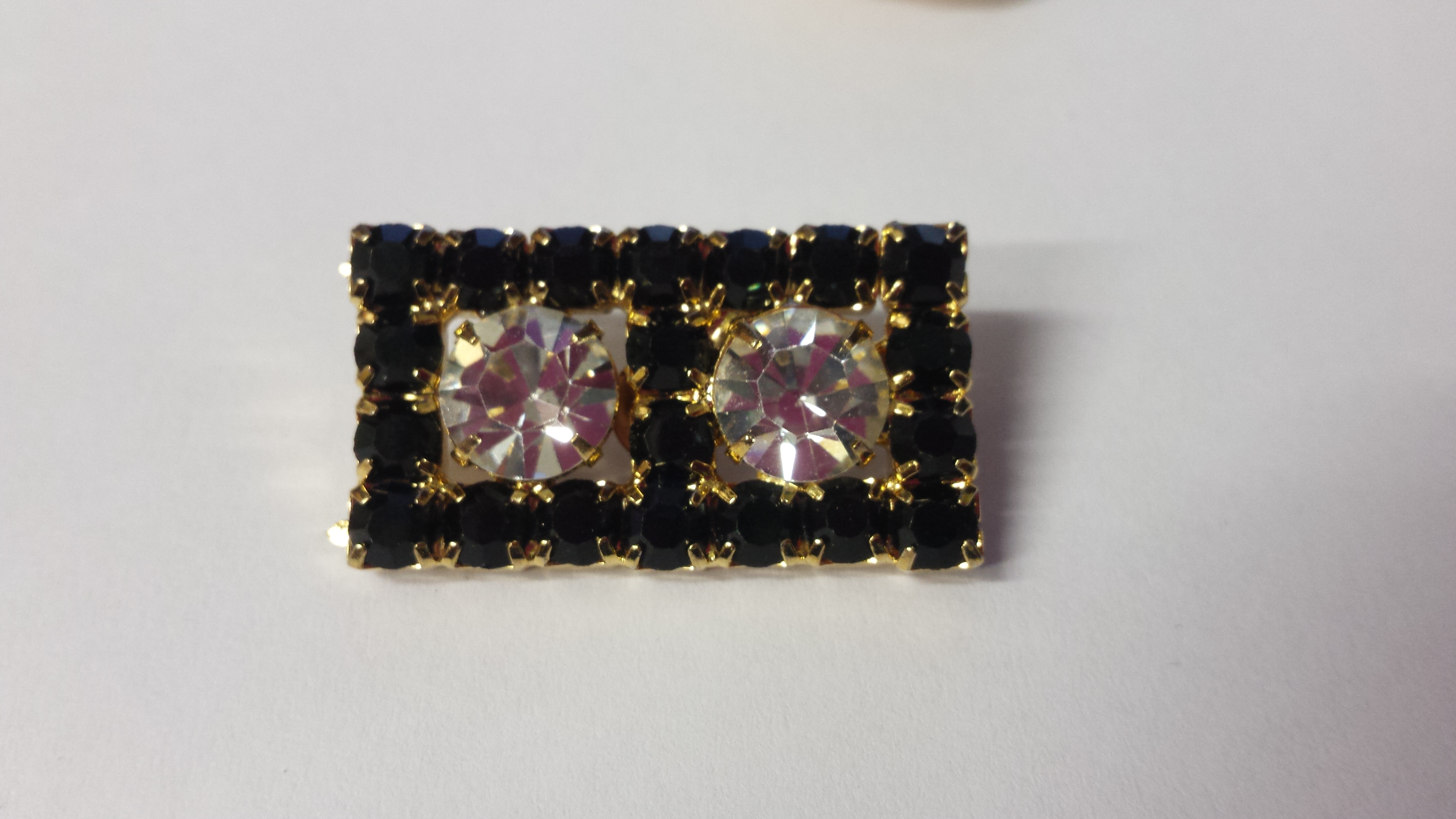 Dazzling Rectangular Rhinestone Button Crystal and Black with Gold Backs - 1 1/4 inch by 5/8 inch #Daz0016